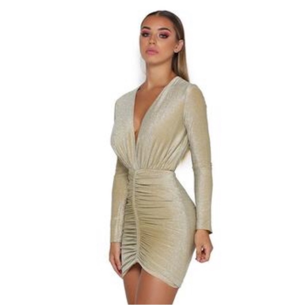 Portia and Scarlett Metallic Gold Long Sleeve Dress